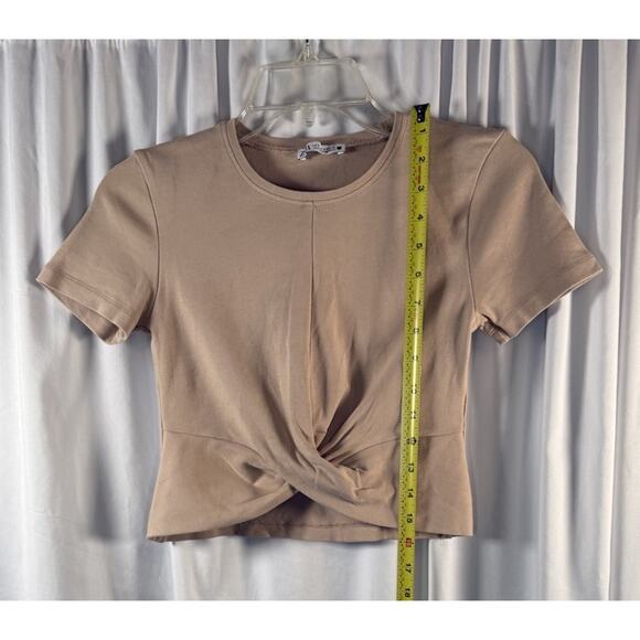 Zara Short Sleeves Cropped Cotton Blend Top, Tan, Sz: S, 83-33 - Picture 9 of 11
